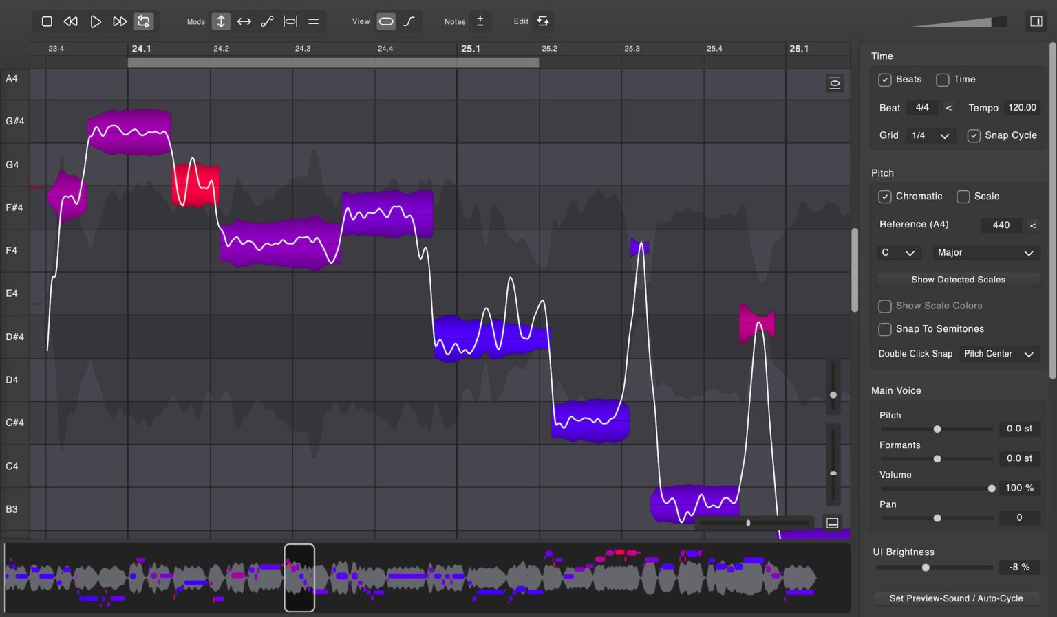 Vovious vocal pitch correction plugin interface