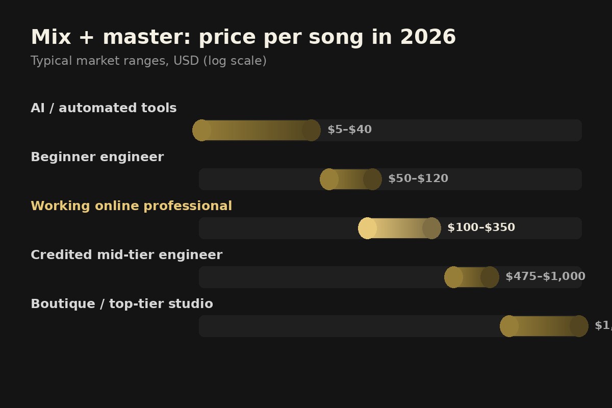 Chart of mix and master price per song by tier in 2026