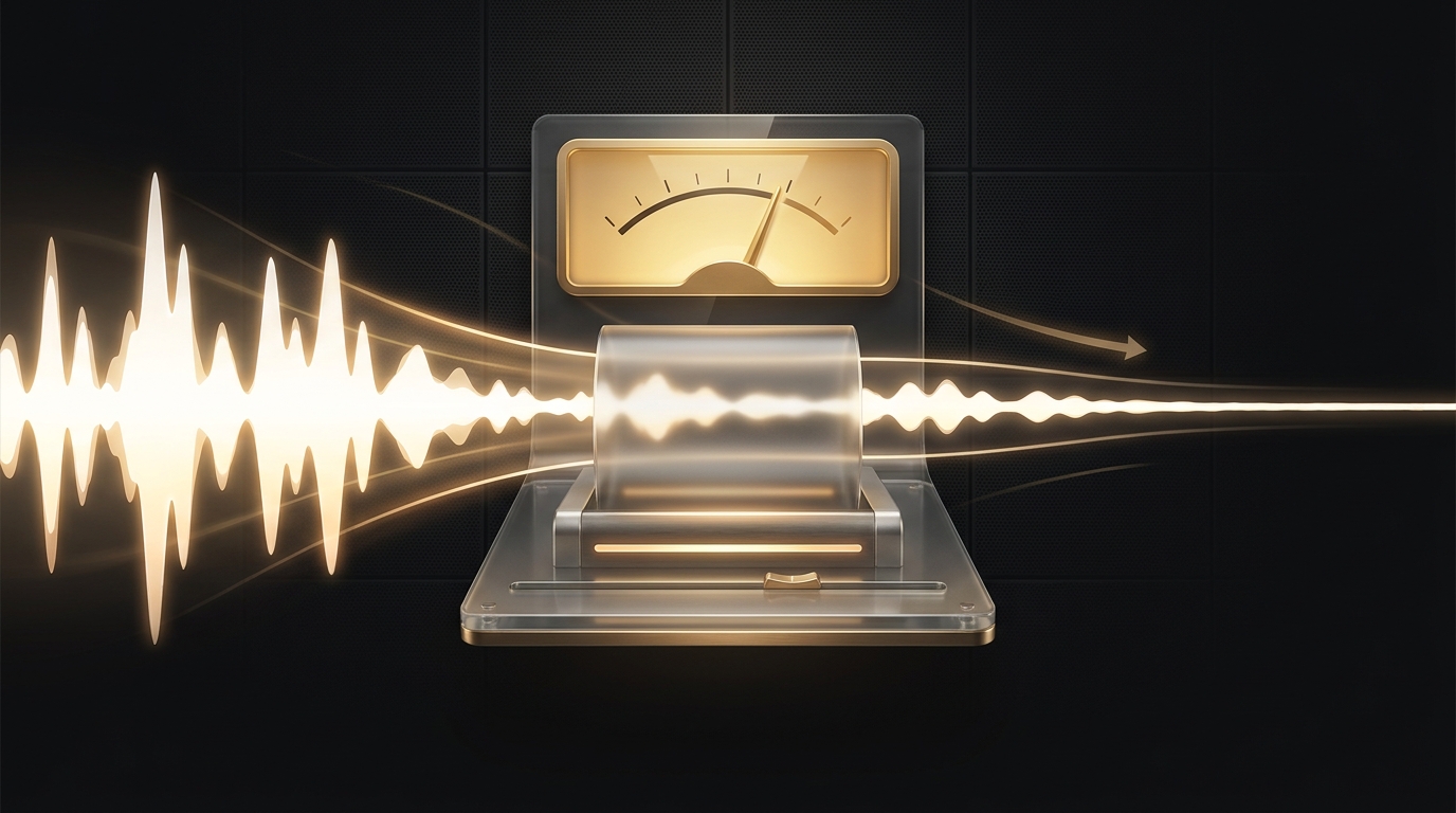 Loudness normalization concept: a loud waveform being turned down to a controlled level