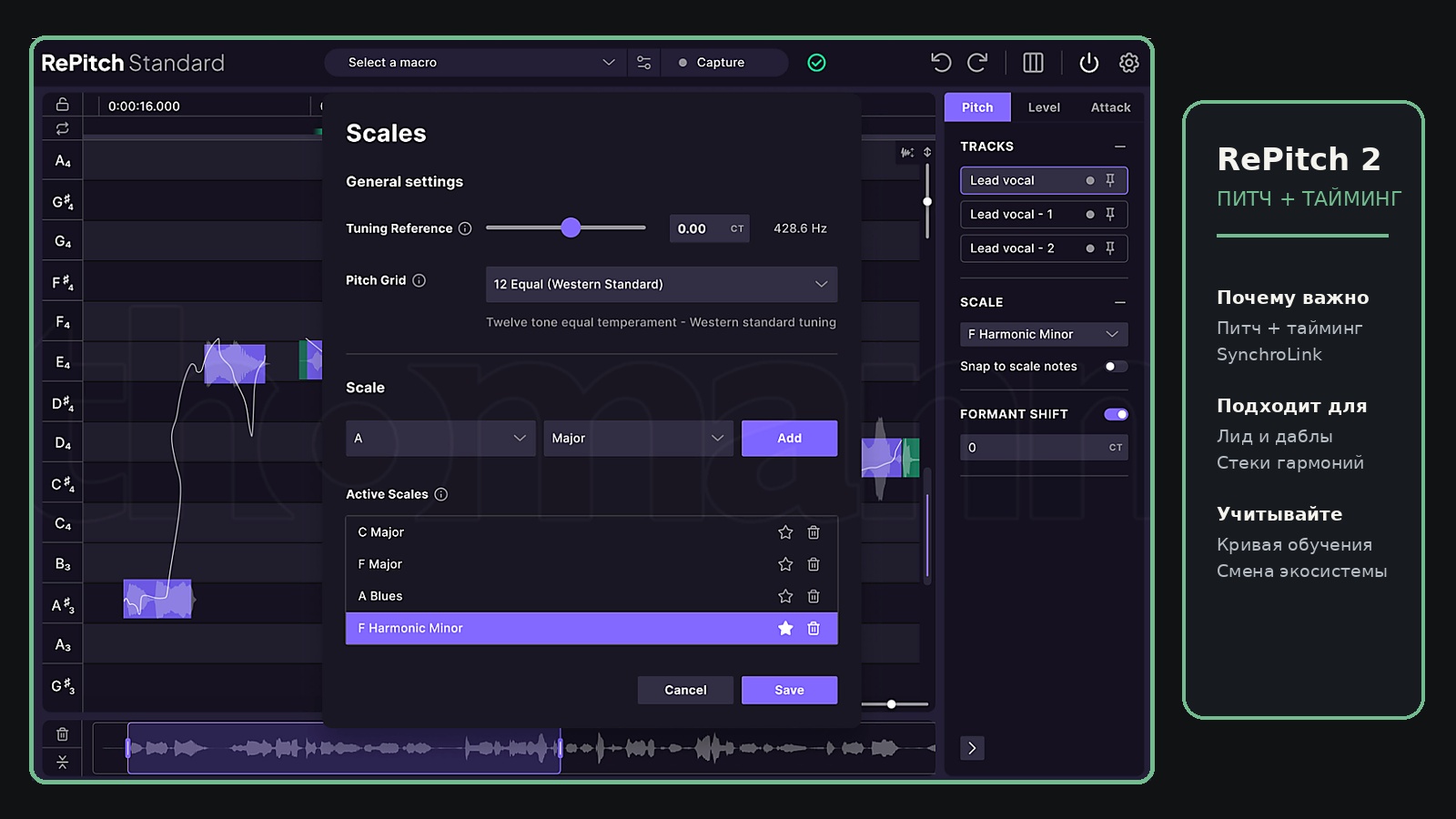 Интерфейс редактора Synchro Arts RePitch