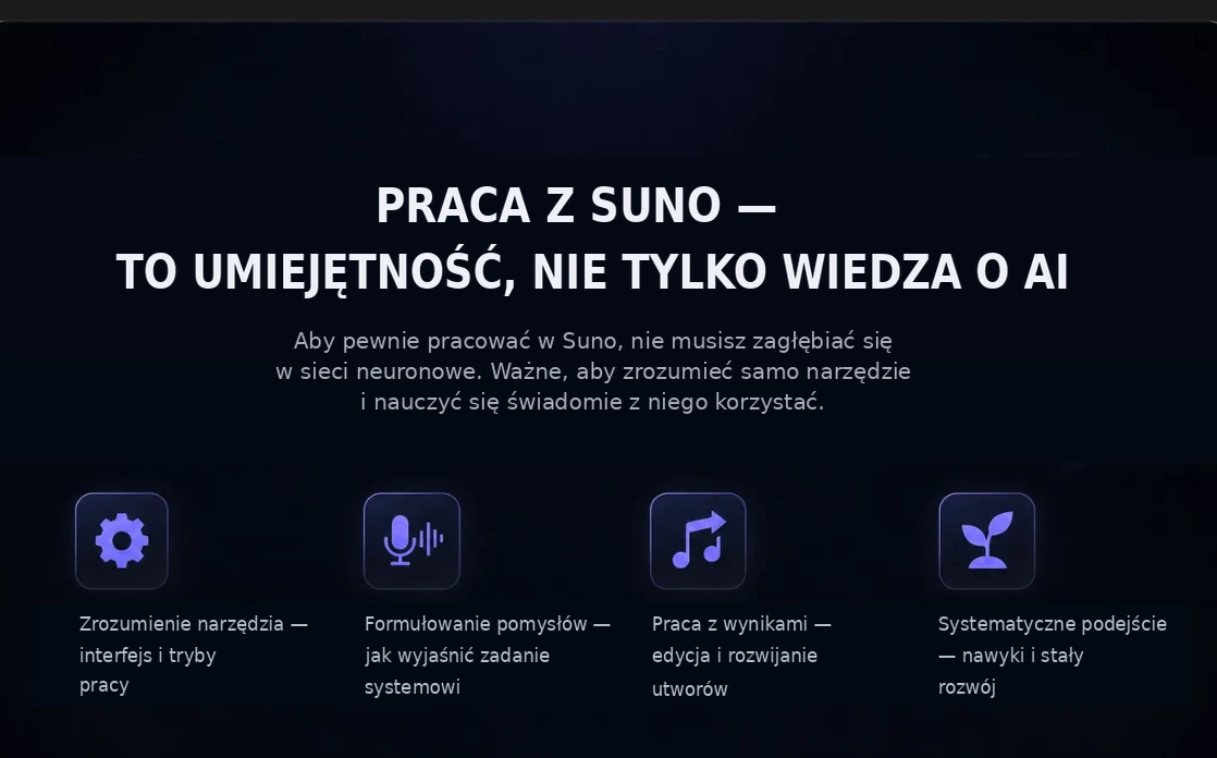 Praca z Suno: to umiejętność, nie tylko wiedza o AI