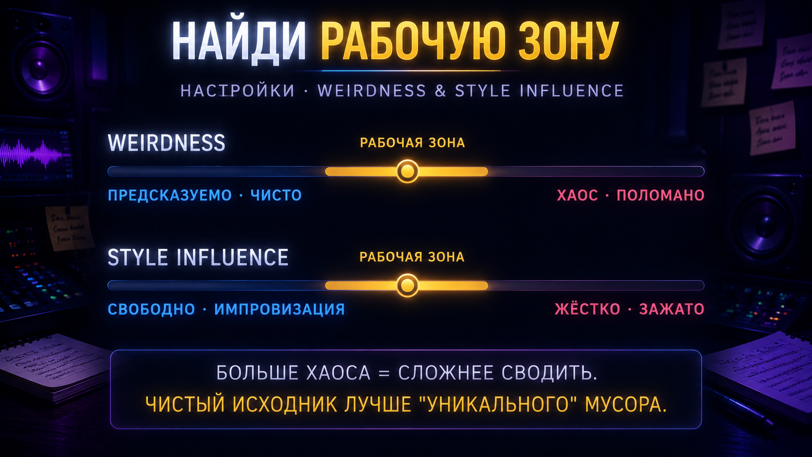 Weirdness и Style Influence в Suno