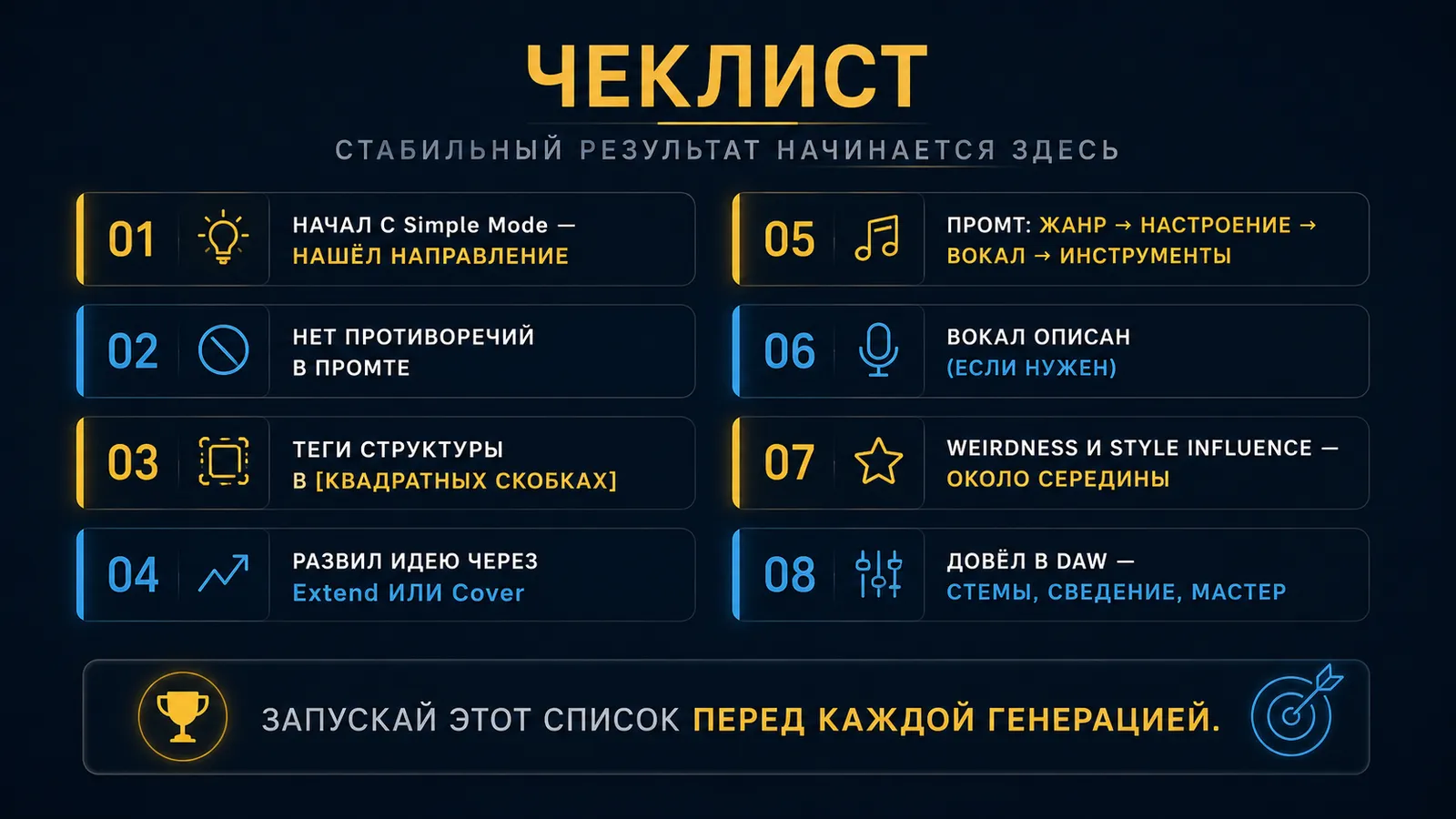 Чеклист перед генерацией