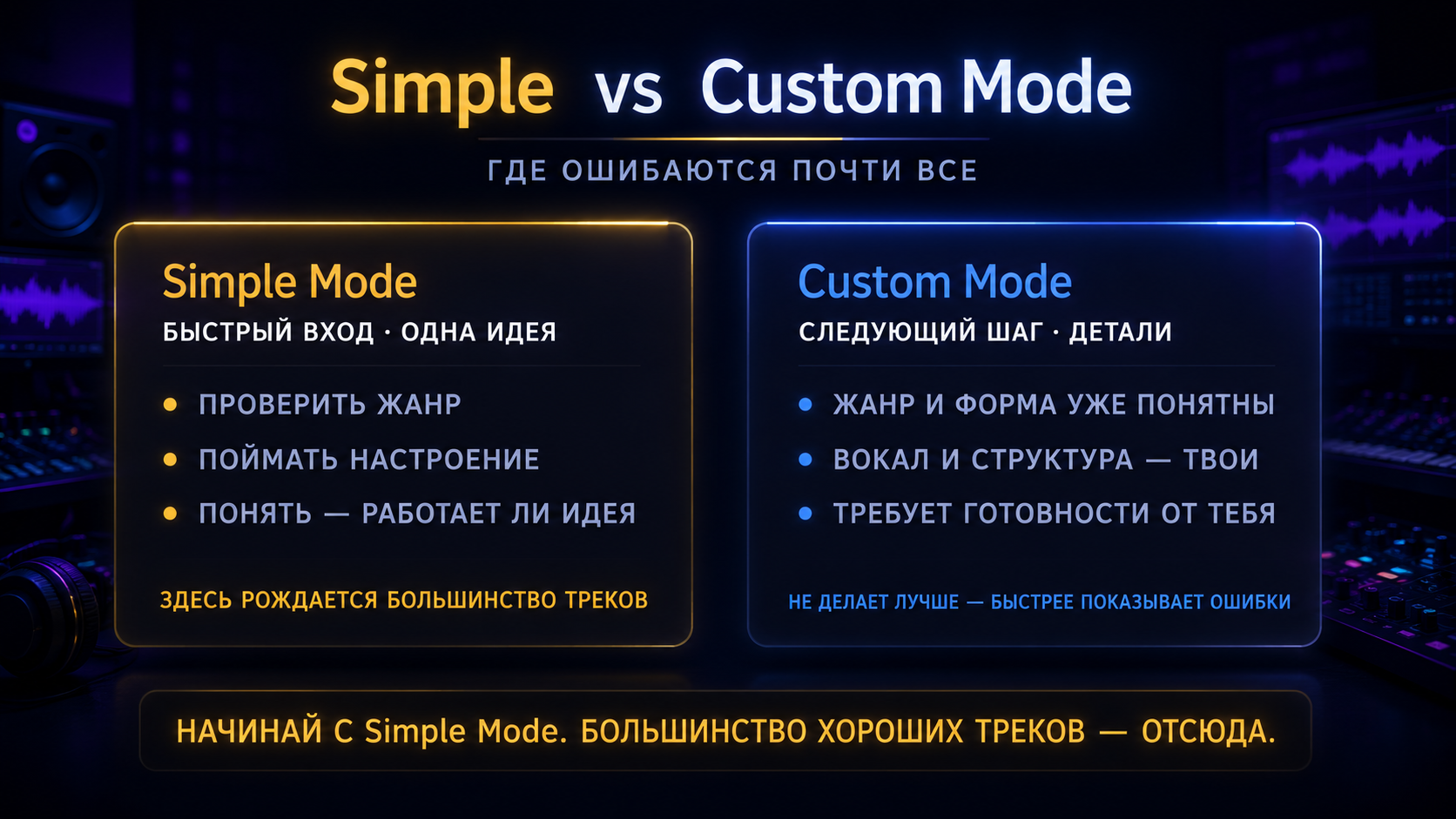 Simple vs Custom Mode в Suno