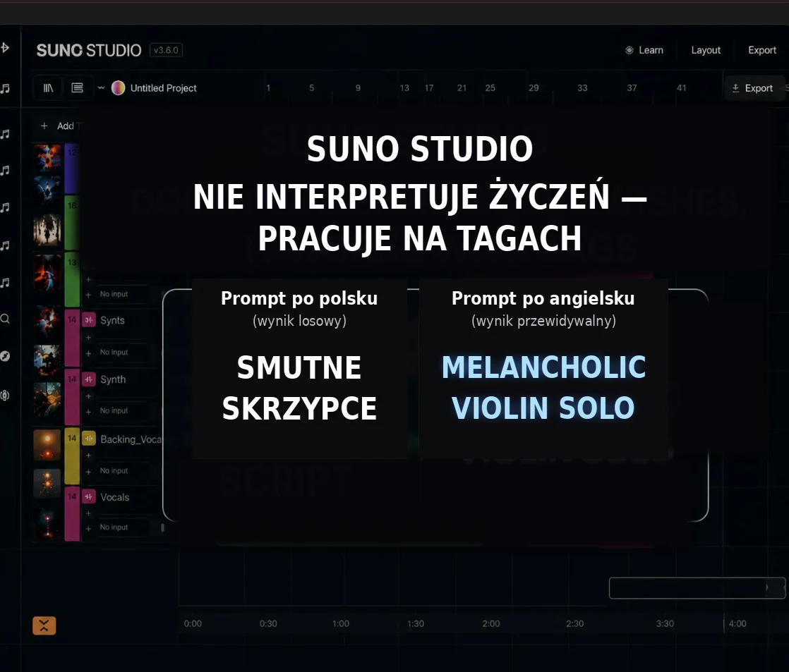 Suno pracuje z tagami: sad violin to loteria, melancholic violin solo to cel