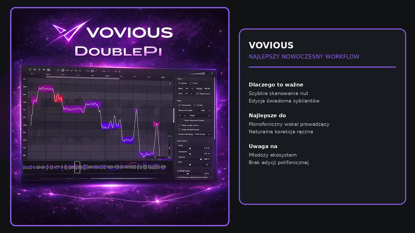 Interfejs Vovious do strojenia wokalu wraz z podsumowaniem workflow